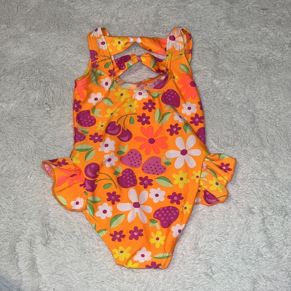 Teddys choice orange floral baithing suit baby girl 18 month clothing